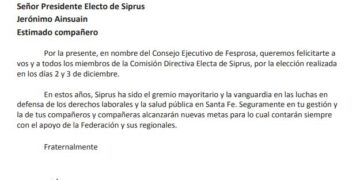 Nota de Fesprosa al Presidente electo de Si.Pr.U.S.