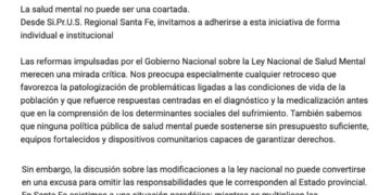La salud mental no puede ser una coartada (Posicionamiento desde Si.Pr.U.S Regional Santa Fe)